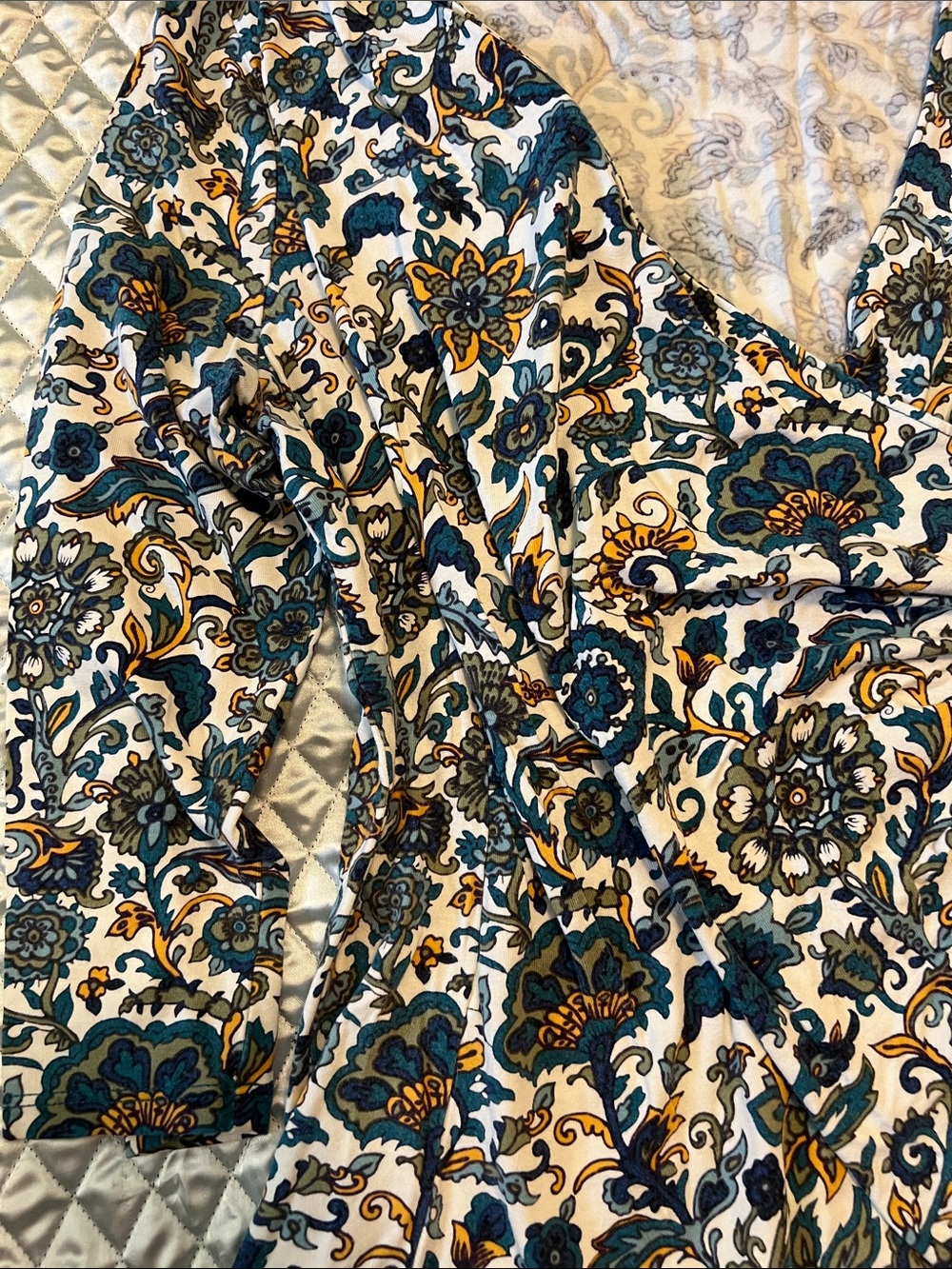 Talbots Teal, Yellow and White Floral Paisley Wrap Tunic - Picture 3 of 9